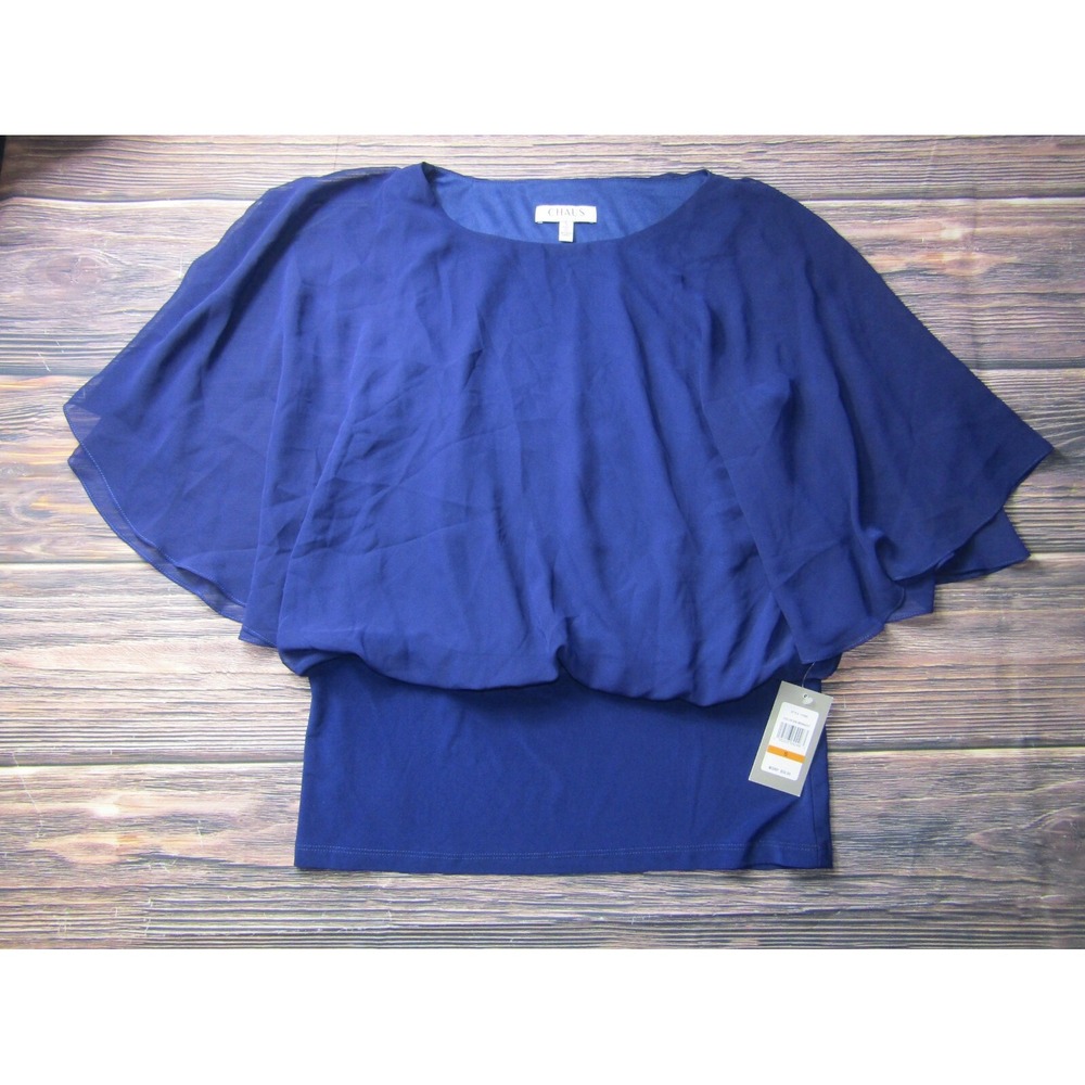 Chuas NEW Womens Size Small Blue Knit Band Flutter Sleeve Blouse NWT
